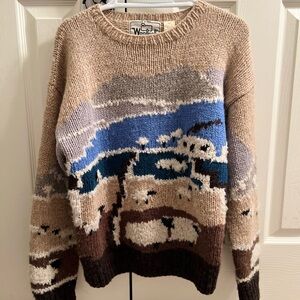 RARE Vintage Woolrich Wool & Boucle Beige Sheep Crewneck Sweater
